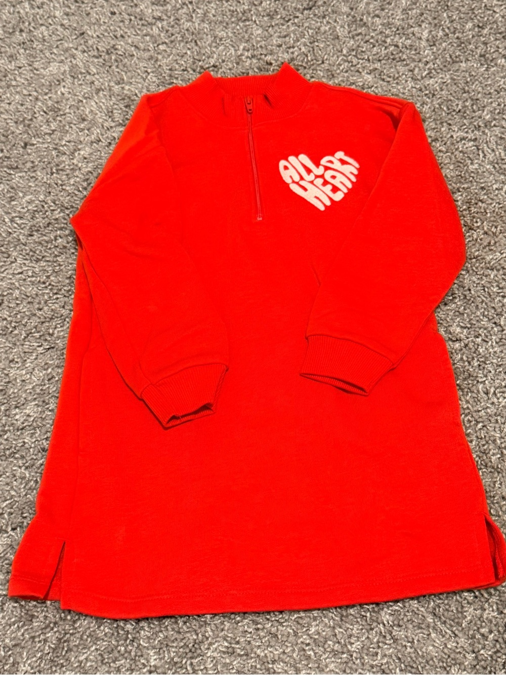 Kids Red Half-Zip Pullover Top with Heart Graphic